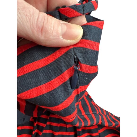 J. Crew Linen Preppy Size 6 Navy & Red Striped Lined Dress With Spaghetti Straps - Picture 7 of 9